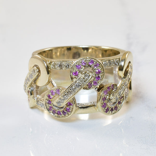Interlocking Pink Sapphire & Diamond Ring | 0.40ctw, 0.22ctw | SZ 6.5 |