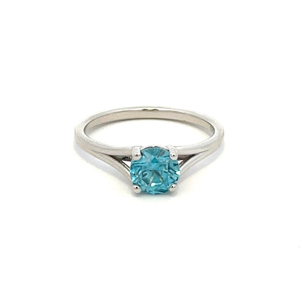 'Bespoke' Split Shank Platinum Blue Zircon Ring | 1.75ct | SZ 6.5 |