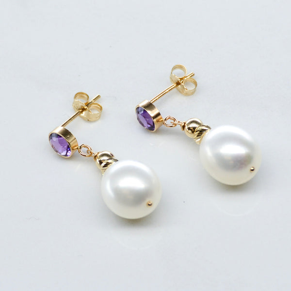 'Bespoke' Amethyst & Pearl Drop Earrings | 3.50ctw, 0.40ctw |