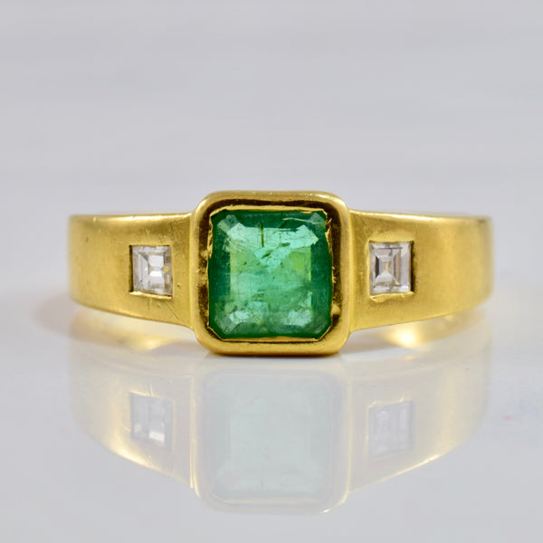 Bezel Set Emerald and Diamond Ring | 0.14 ctw SZ 5.75 |