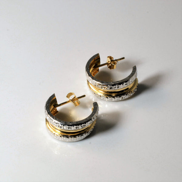 Two Tone Patterned Huggie Earrings |