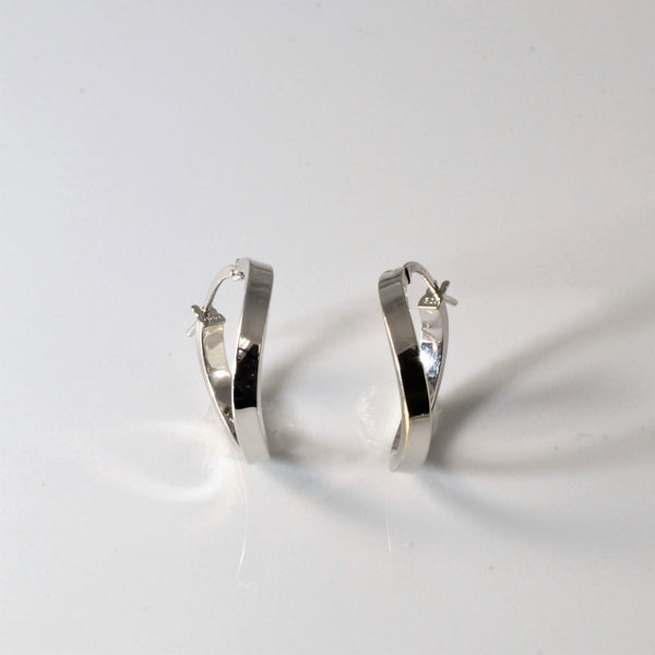 14k White Gold Wavy Hoop Earrings |
