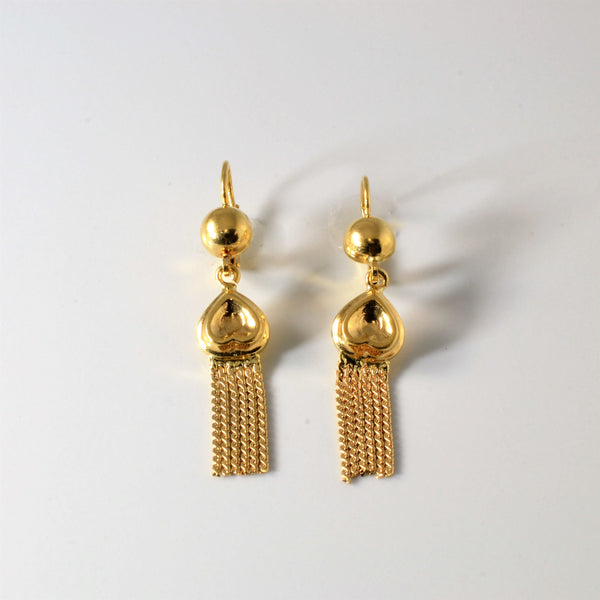 Yellow Gold Heart Tassel Earrings |