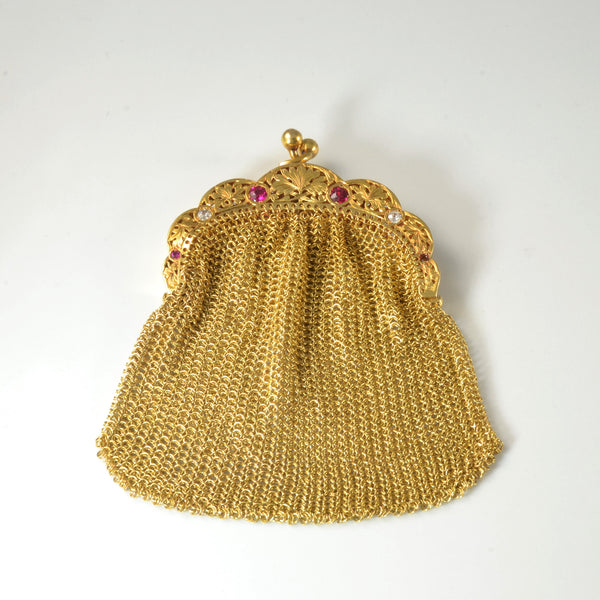 Victorian Era Woven Gold Reticule | 0.15ctw, 0.42ctw |