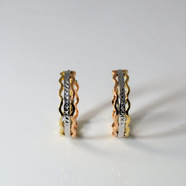 Textured Tri Tone Hoop Earrings |