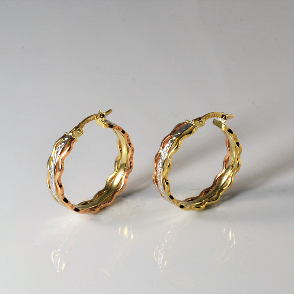 Textured Tri Tone Hoop Earrings |