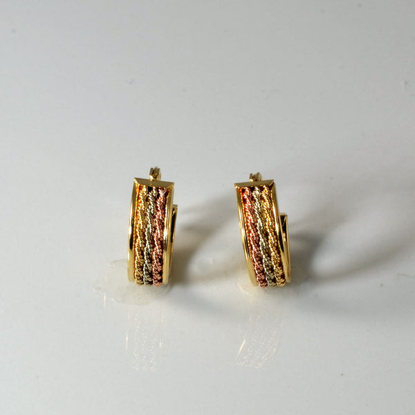 Braided Tri Tone Gold Huggie Earrings |