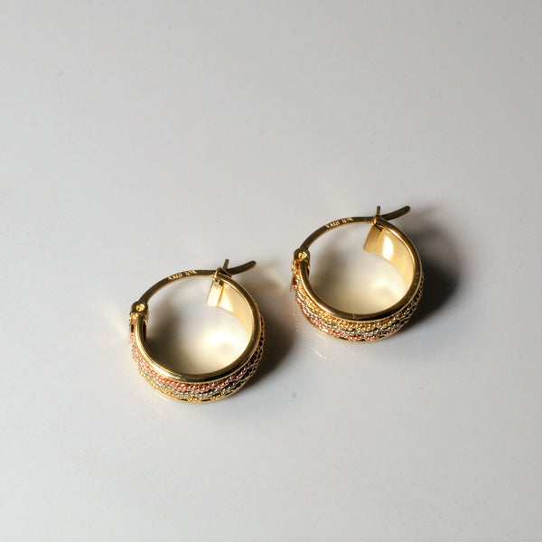 Braided Tri Tone Gold Huggie Earrings |