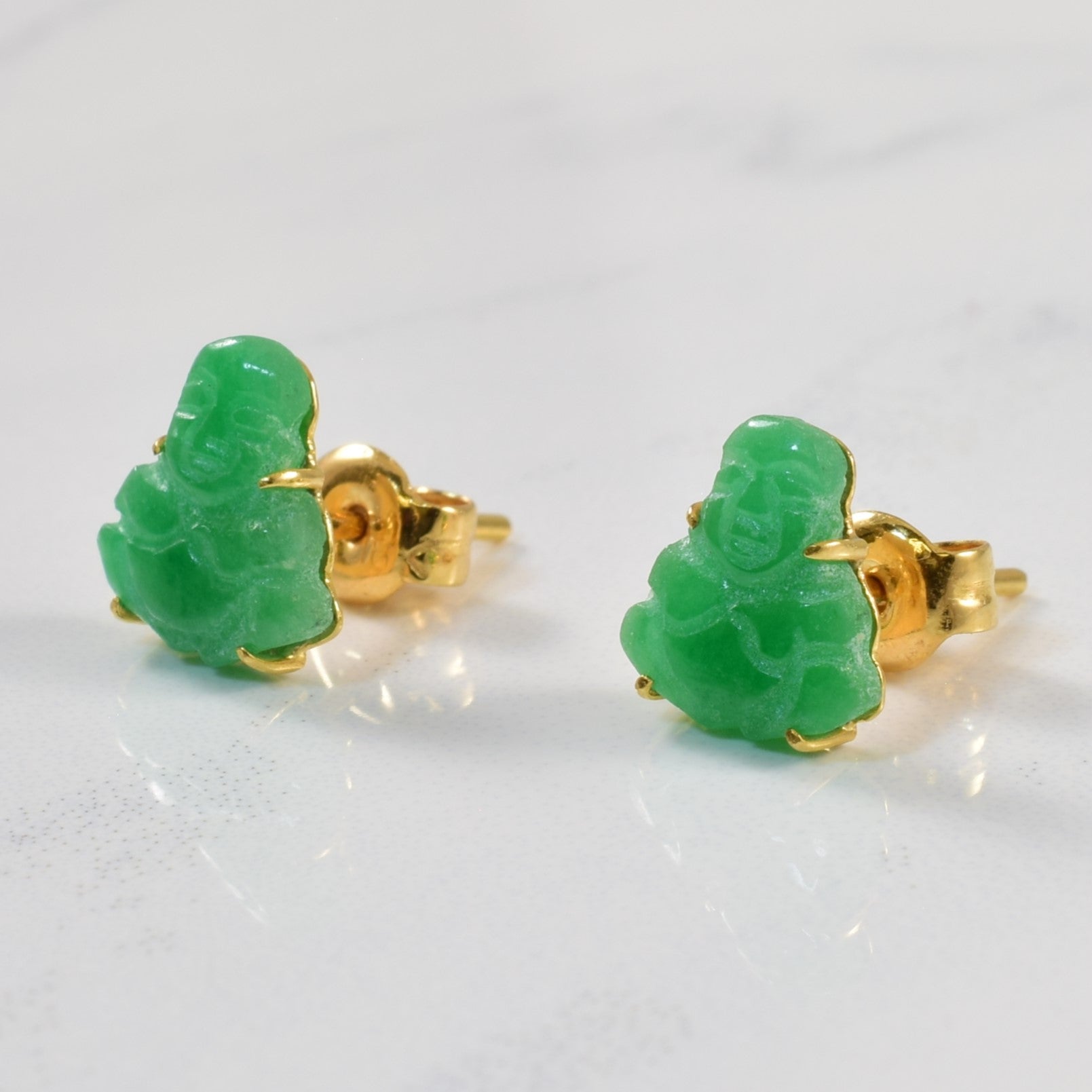 Carved Jadeite Buddha Stud Earrings | 3.00ctw |
