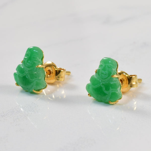 Carved Jadeite Buddha Stud Earrings | 3.00ctw |