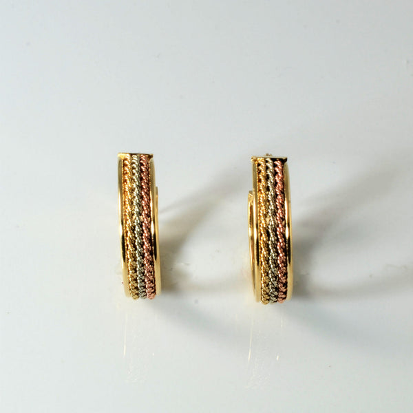 Tri Tone Gold Braided Hoop Earrings |