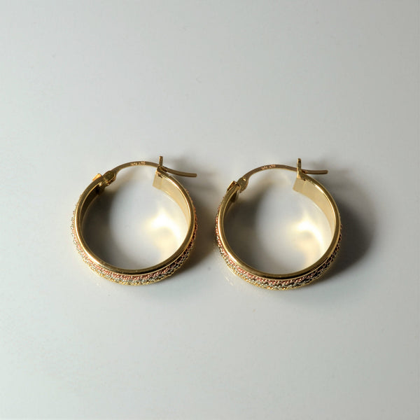 Tri Tone Gold Braided Hoop Earrings |
