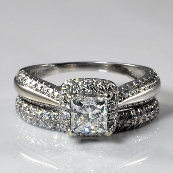 'Vera Wang' Princess Halo Diamond Wedding Set | 1.42ctw | SZ 6 |