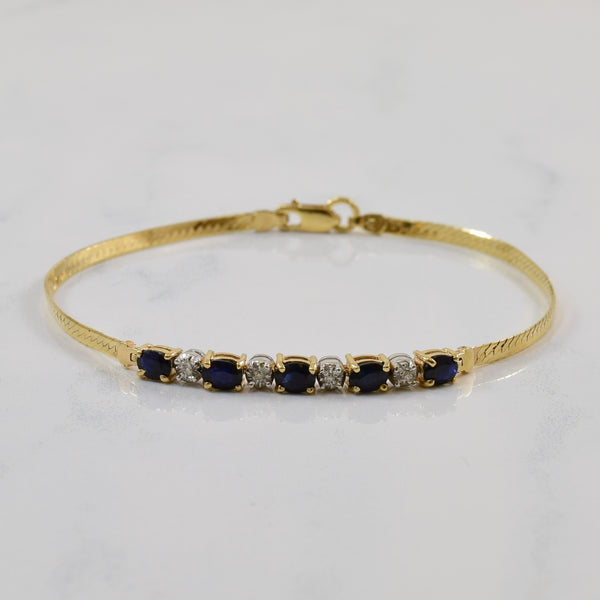 Blue Sapphire & Diamond Herringbone Bracelet | 1.20ctw, 0.02ctw | 6.5