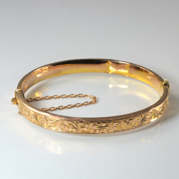 Early 1900s Floral Detailed Bangle Bracelet | 7.5