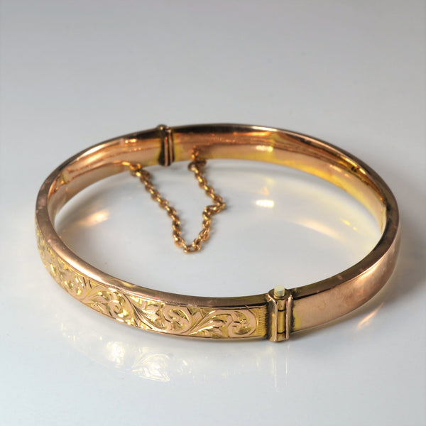 Early 1900s Floral Detailed Bangle Bracelet | 7.5