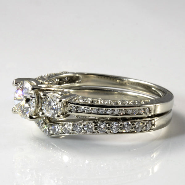 'Spence Diamonds' Three Stone Diamond Detailed Wedding Set | 1.51ctw | SZ 7.5 |