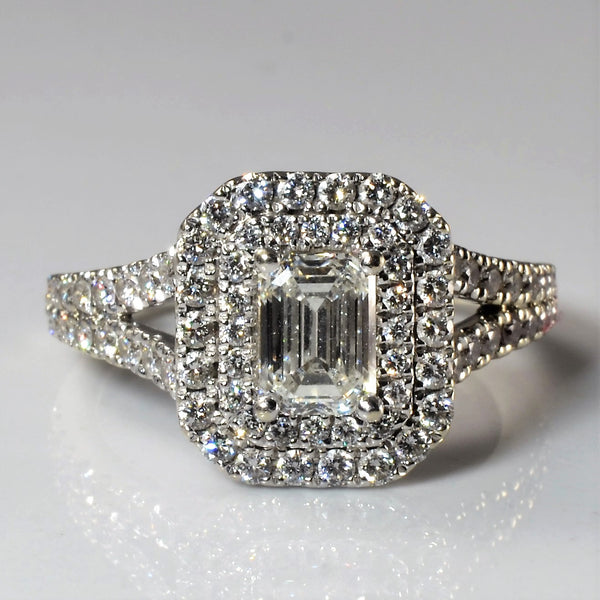 'Vera Wang' Emerald Cut Double Halo Diamond Engagement Ring | 1.63ctw | SZ 7.25 |