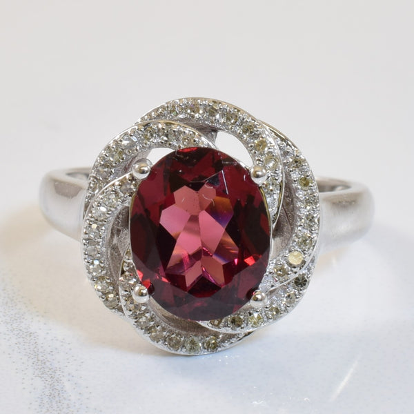 Garnet & Diamond Twisted Halo Ring | 2.80ct, 0.16ctw | SZ 7 |