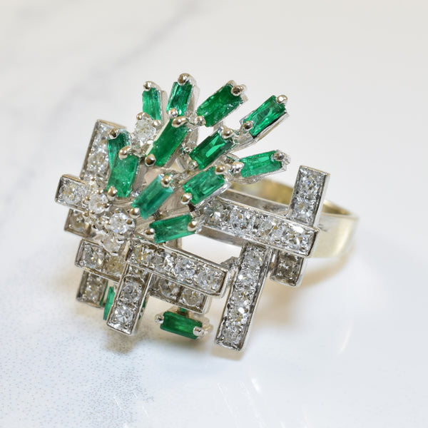 Abstract Emerald & Diamond Cocktail Ring | 0.60ctw, 0.60ctw | SZ 8.25 |