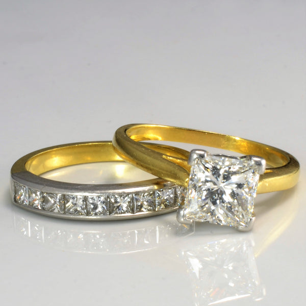 Princess Diamond Solitaire & Channel Band Wedding Set | 3.04 ctw, SZ 7.75 |