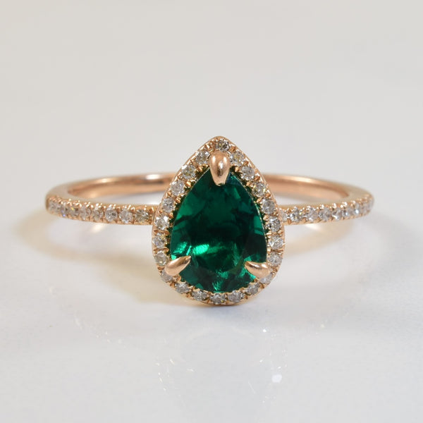 Synthetic Emerald & Diamond Ring | 0.90ct, 0.15ctw | SZ 6.75 |