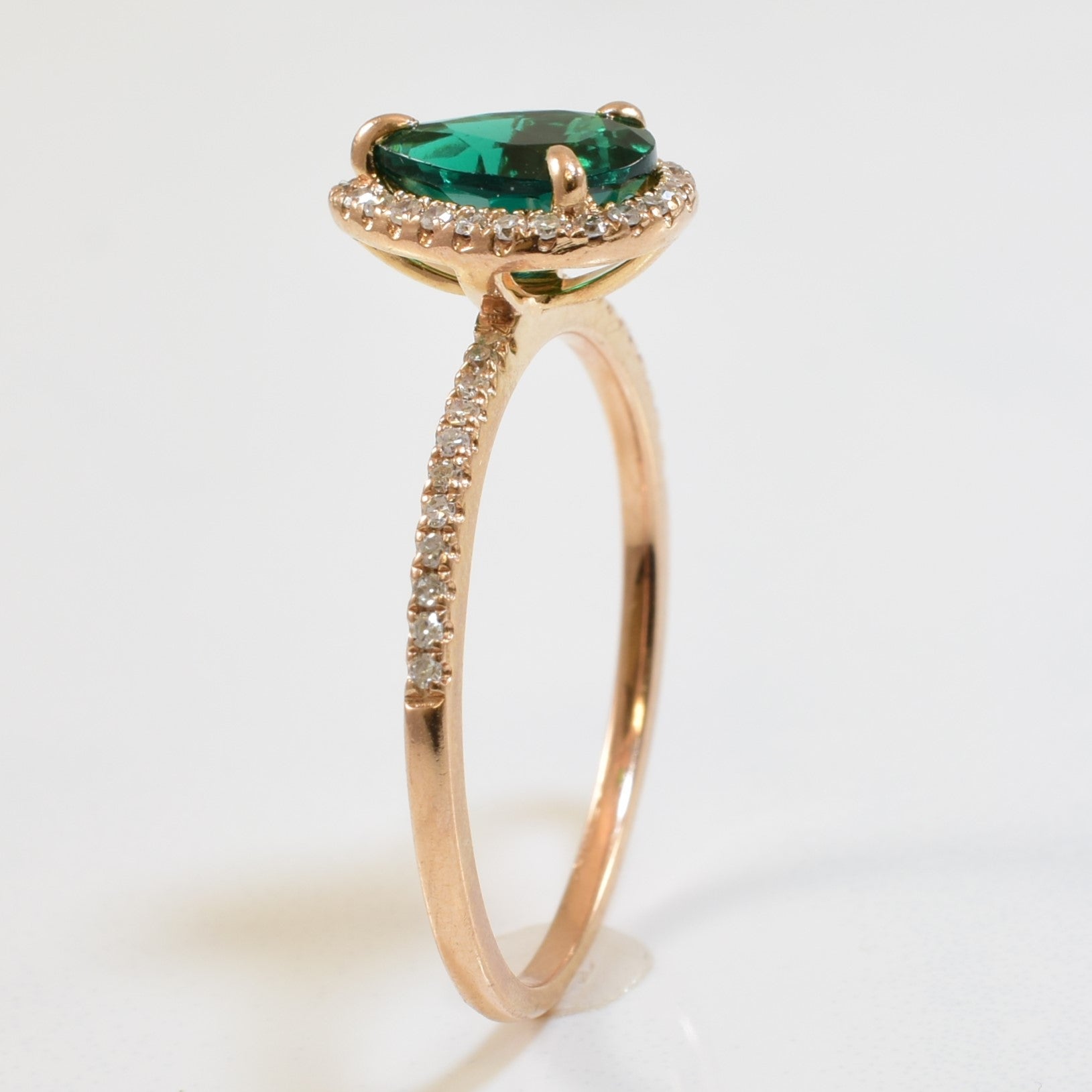 Synthetic Emerald & Diamond Ring | 0.90ct, 0.15ctw | SZ 6.75 |