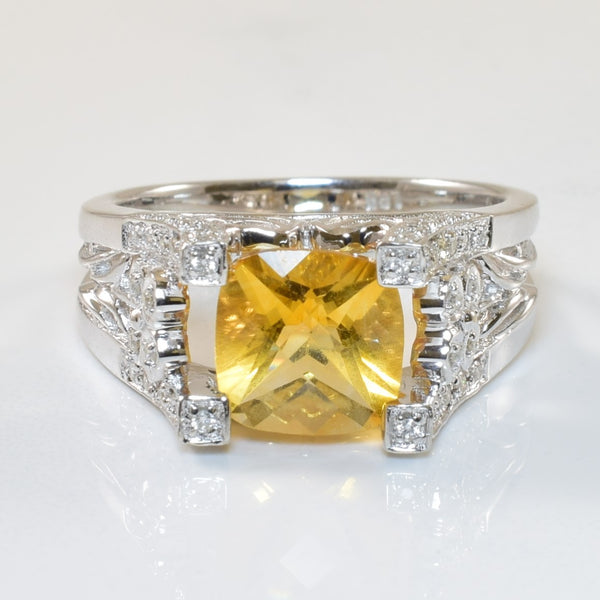 Cathedral Set Citrine & Diamond Ring | 1.95ct, 0.13ctw | SZ 7.25 |