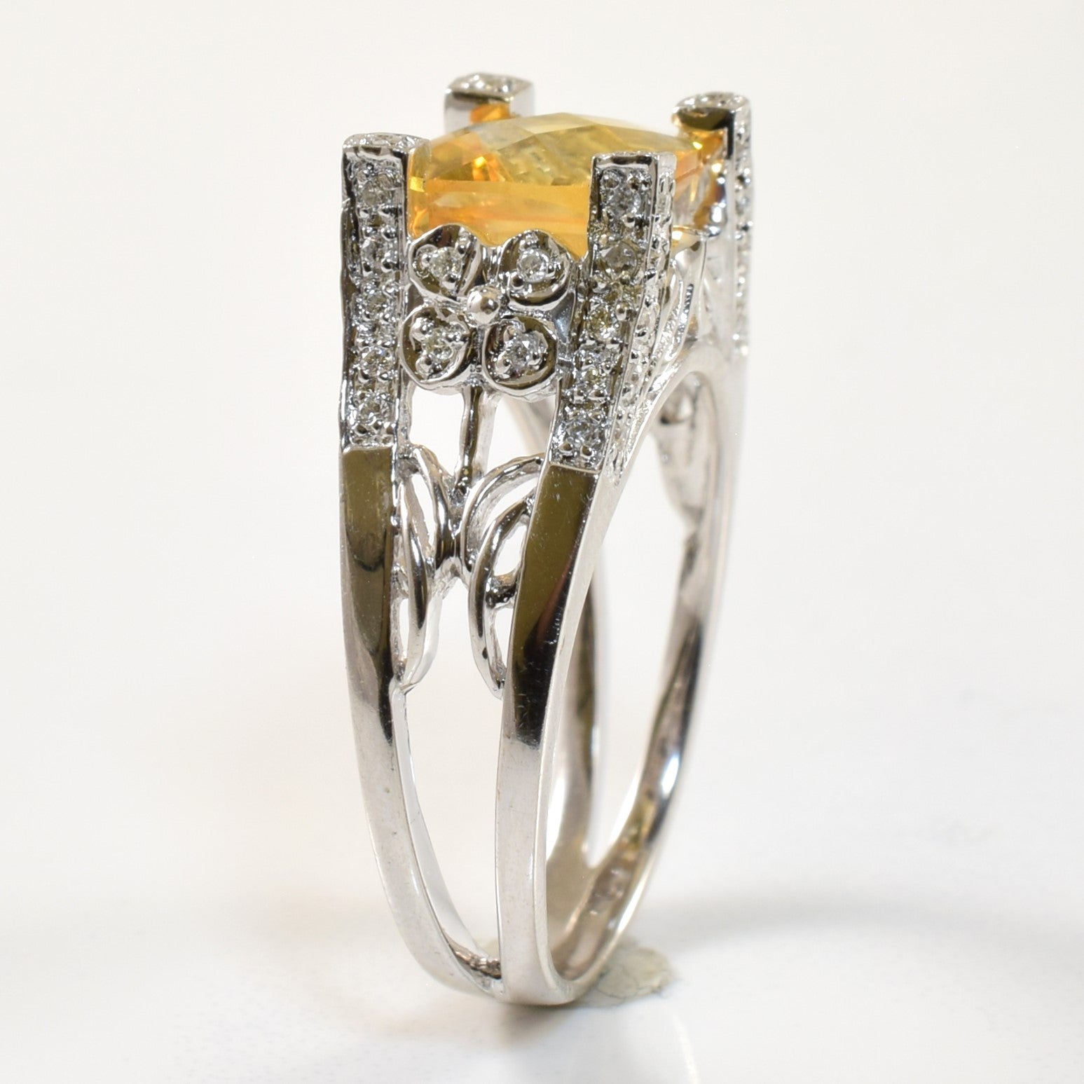 Cathedral Set Citrine & Diamond Ring | 1.95ct, 0.13ctw | SZ 7.25 |