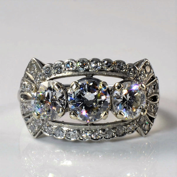 Art Deco Inspired Three Stone Engagement Ring | 2.01ctw | SZ 7 |