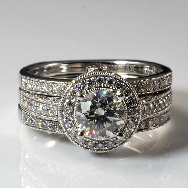 'Simon G' Halo Diamond Wedding Set | 1.28ctw | SZ 6 |