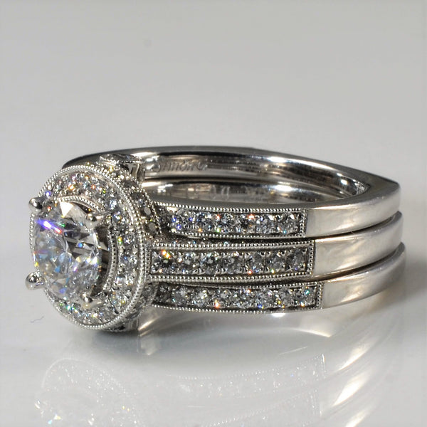 'Simon G' Halo Diamond Wedding Set | 1.28ctw | SZ 6 |