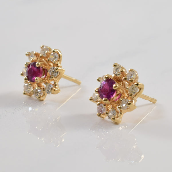 Ruby & Diamond Pinwheel Stud Earrings | 0.40ctw, 0.32ctw |