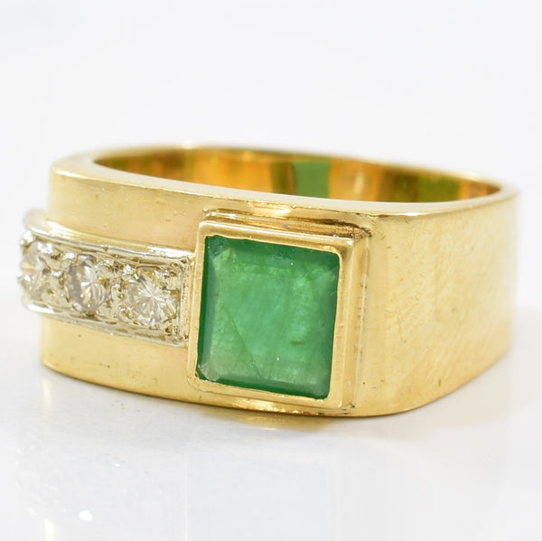 Emerald & Diamond Square Ring | 0.18ctw, 1.60ct | SZ 5.25 |