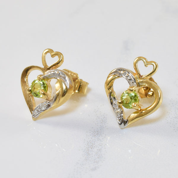 Peridot & Diamond Heart Stud Earrings | 0.20ctw, 0.01ctw |