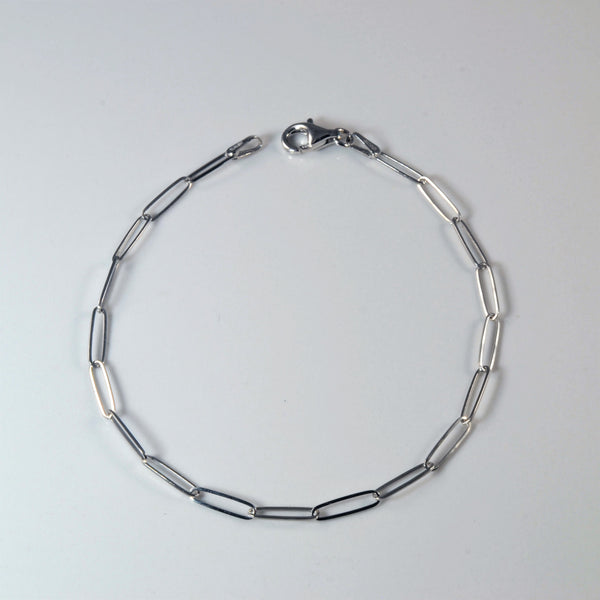 'Bespoke' White Gold Elongated Oval Link Chain Bracelet | 7