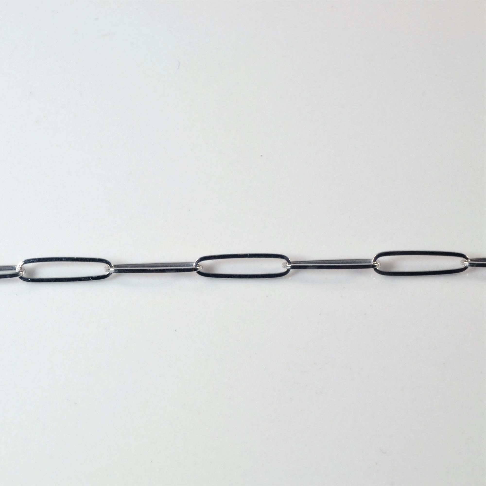 'Bespoke' White Gold Elongated Oval Link Chain Bracelet | 7