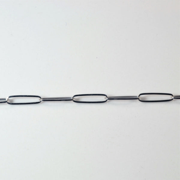 'Bespoke' White Gold Elongated Oval Link Chain Bracelet | 7