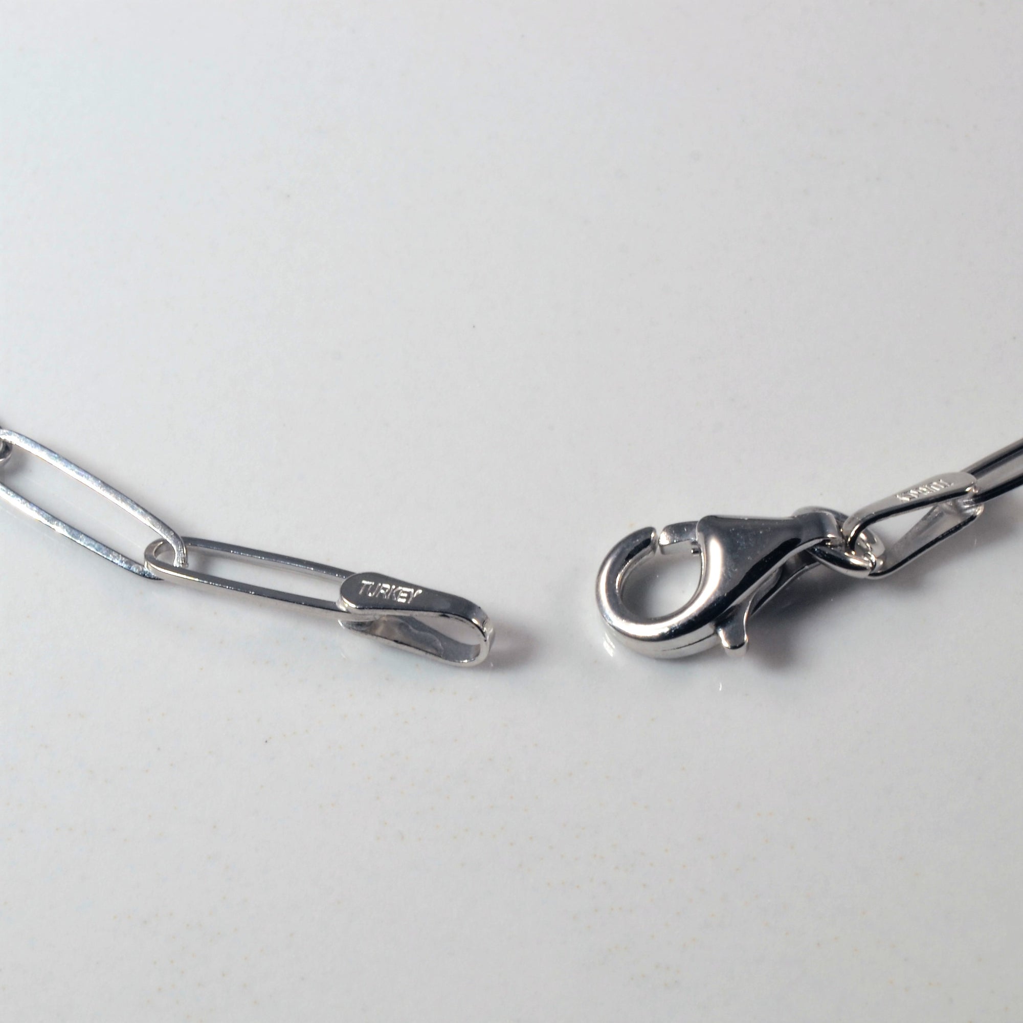 'Bespoke' White Gold Elongated Oval Link Chain Bracelet | 7
