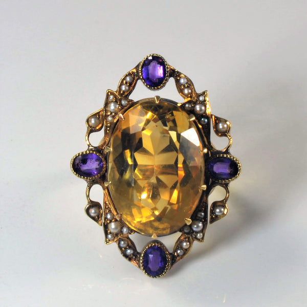 'Bespoke' Victorian Citrine Cocktail Ring | 13.15ct, 0.60ctw | SZ 5.5 |