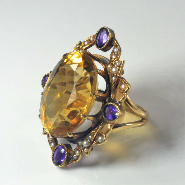 'Bespoke' Victorian Citrine Cocktail Ring | 13.15ct, 0.60ctw | SZ 5.5 |