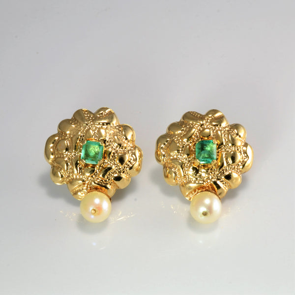 Art Nouveau Era Emerald & Pearl Earrings