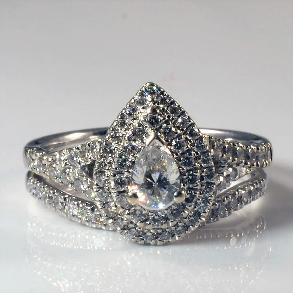 'Michael Hill' Pear Cut Diamond Double Halo Wedding Set | 1.00ctw | SZ 7.5 |