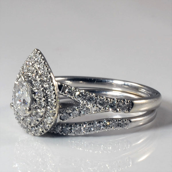 'Michael Hill' Pear Cut Diamond Double Halo Wedding Set | 1.00ctw | SZ 7.5 |