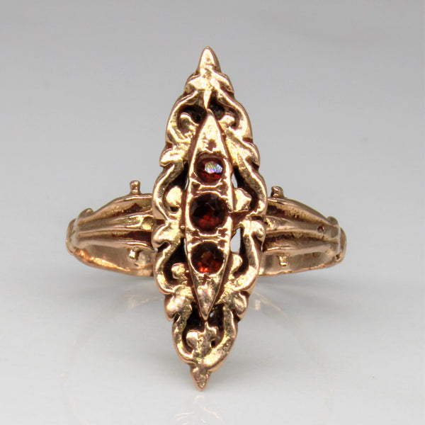 1930s Garnet Navette Cocktail Ring | 0.14ctw | SZ 7 |