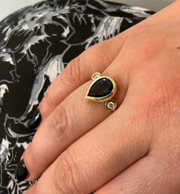 'Bespoke' London Blue Topaz & Diamond Engagement Ring | 3.95ct, 0.20ctw | SZ 7 |