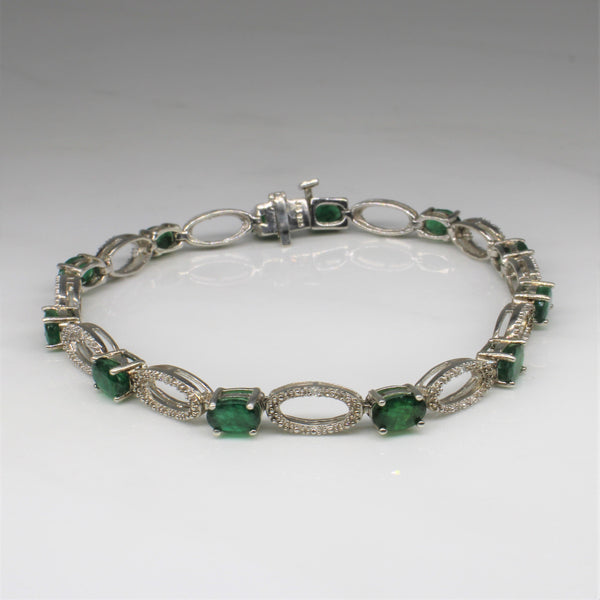 Emerald & Diamond Tennis Bracelet | 4.75ctw, 0.05ctw | 7.5