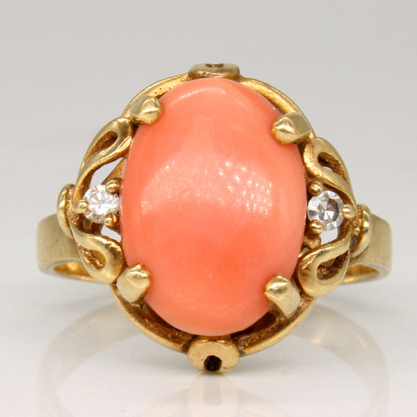 Coral & Diamond Cocktail Ring | 3.35ct, 0.06ctw | SZ 9 |