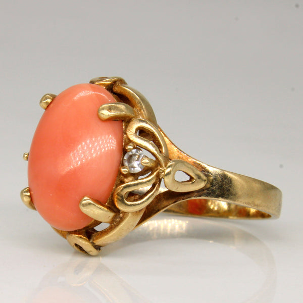 Coral & Diamond Cocktail Ring | 3.35ct, 0.06ctw | SZ 9 |