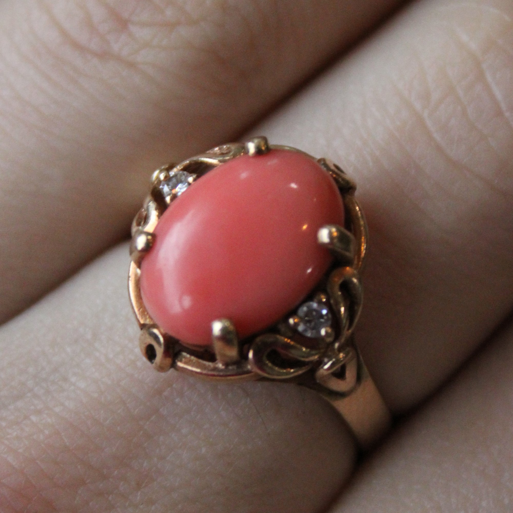 Coral & Diamond Cocktail Ring | 3.35ct, 0.06ctw | SZ 9 |